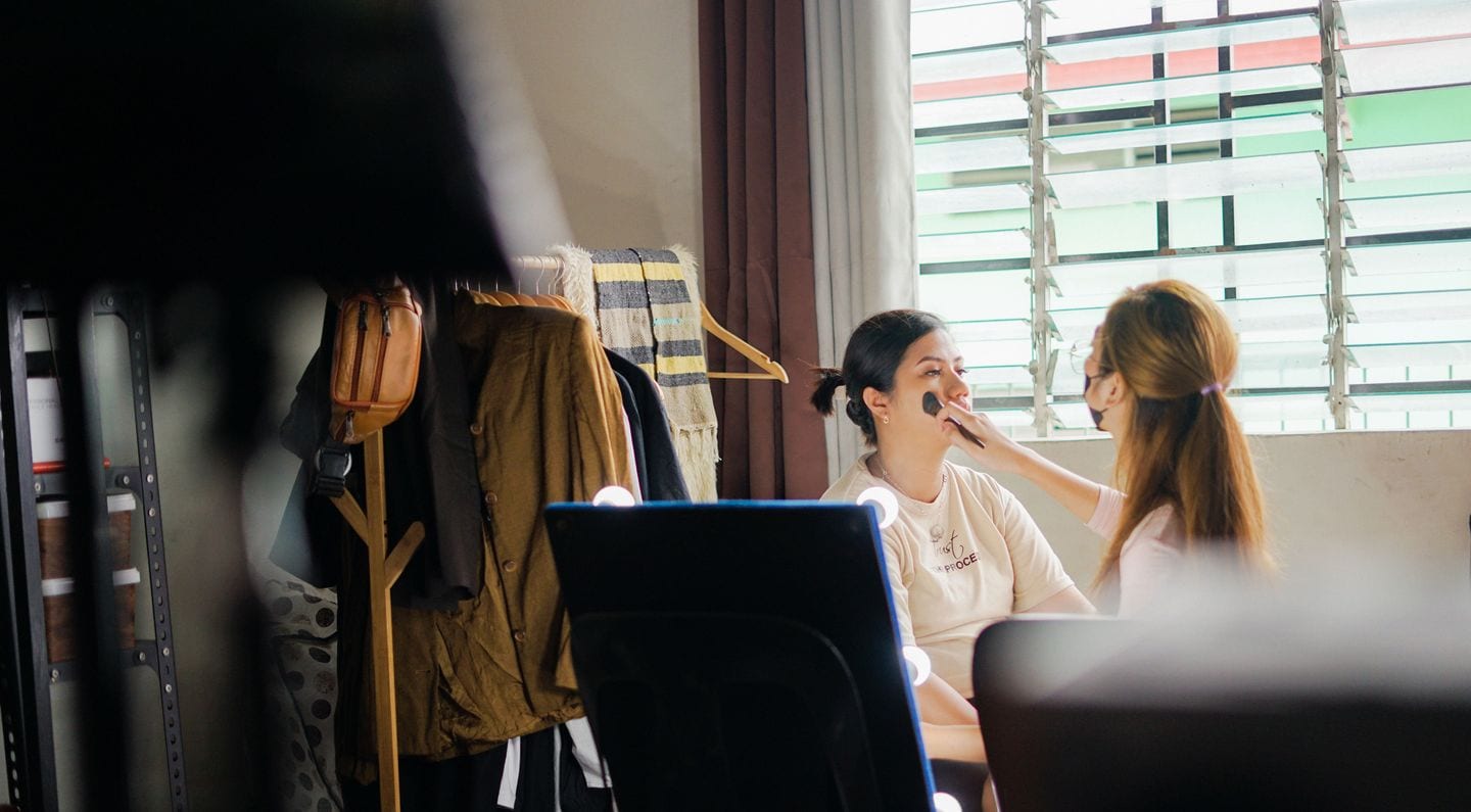 A session in progress beside a bright window